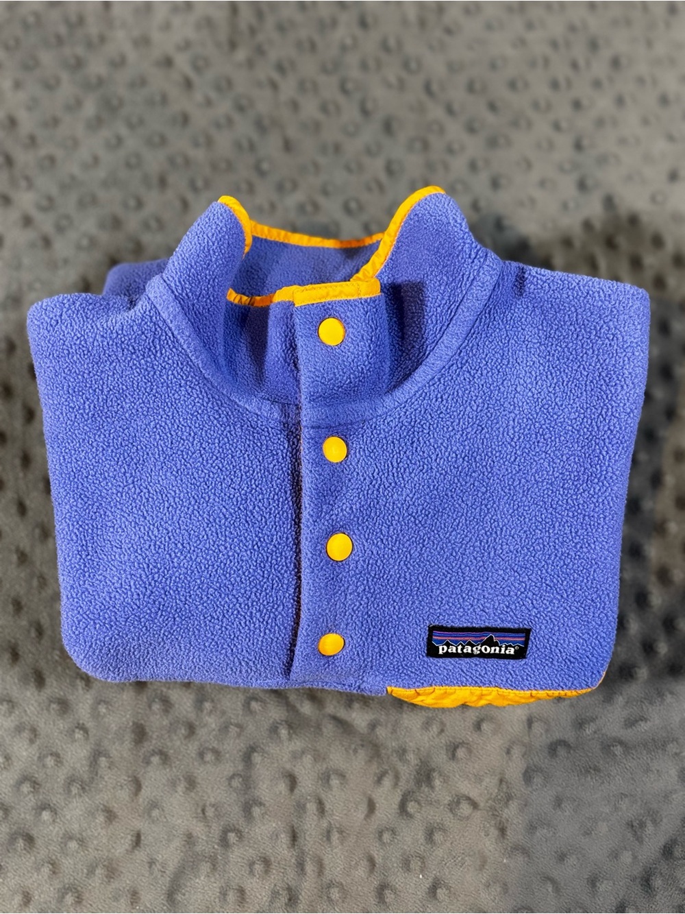 Patagonia Purple Fleece Pullover with Yellow Trim